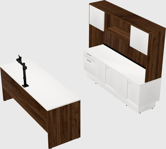 Parallel desk with low credenza