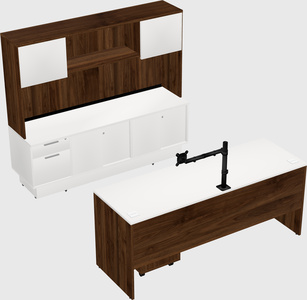 Parallel desk with low credenza