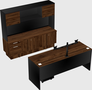 Parallel desk with low credenza