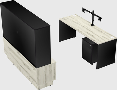 Parallel desk with low credenza