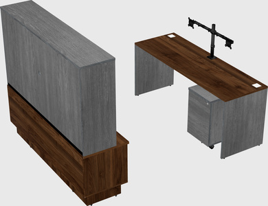Parallel desk with low credenza