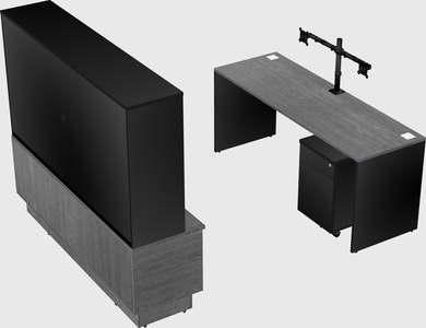 Parallel desk with low credenza