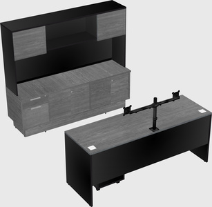 Parallel desk with low credenza