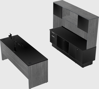 Parallel desk with low credenza