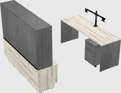 Parallel desk with low credenza