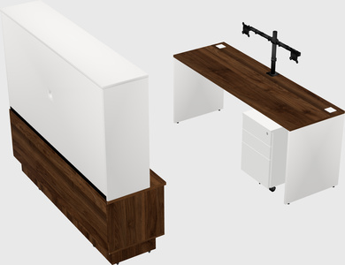 Parallel desk with low credenza