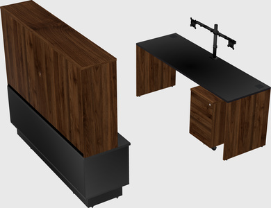 Parallel desk with low credenza