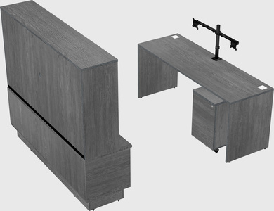 Parallel desk with low credenza