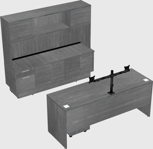 Parallel desk with low credenza