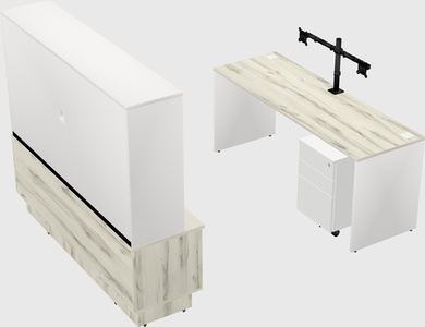 Parallel desk with low credenza