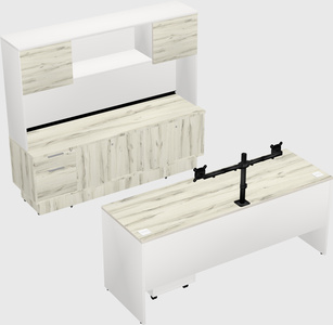 Parallel desk with low credenza