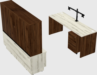 Parallel desk with low credenza