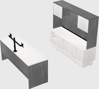 Parallel desk with low credenza