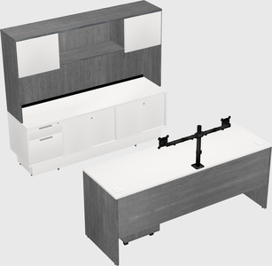 Parallel desk with low credenza