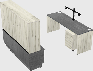 Parallel desk with low credenza