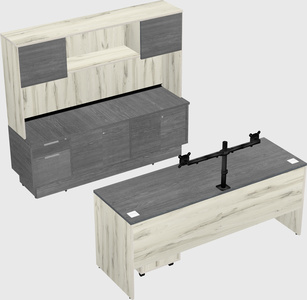 Parallel desk with low credenza