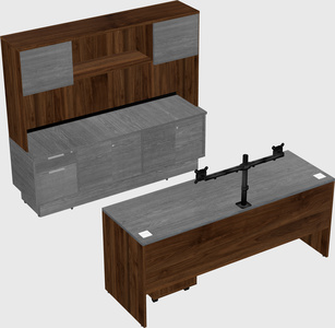 Parallel desk with low credenza