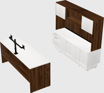 Parallel desk with low credenza