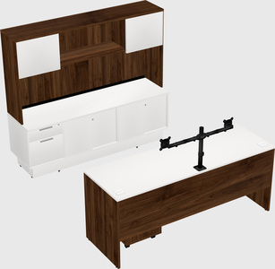 Parallel desk with low credenza