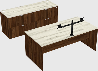 Parallel desk with credenza
