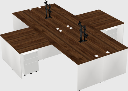 Bureaux de bureau quadruples en forme de l