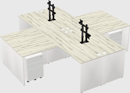 Bureaux de bureau quadruples en forme de l