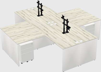 Bureaux de bureau quadruples en forme de l