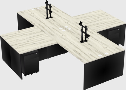 Bureaux de bureau quadruples en forme de l