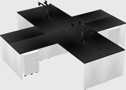 Bureaux de bureau quadruples en forme de l