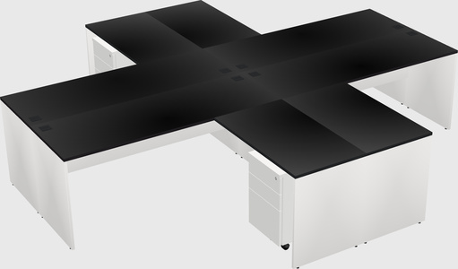 Bureaux de bureau quadruples en forme de l