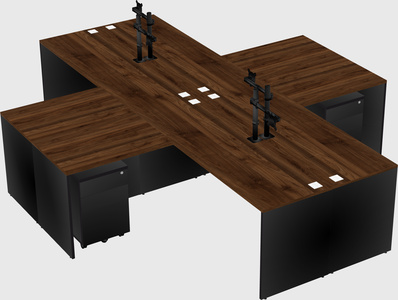 Bureaux de bureau quadruples en forme de l