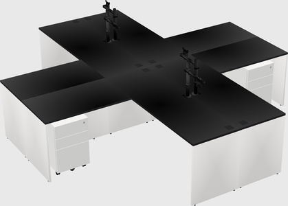Bureaux de bureau quadruples en forme de l