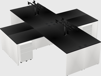 Bureaux de bureau quadruples en forme de l