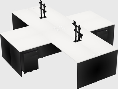 Bureaux de bureau quadruples en forme de l