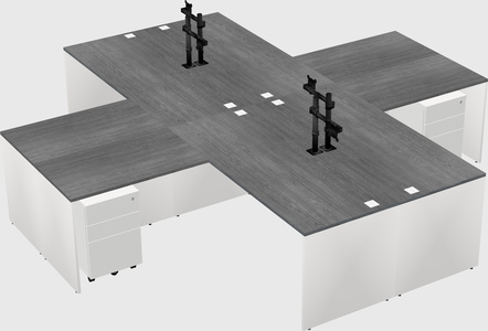 Bureaux de bureau quadruples en forme de l