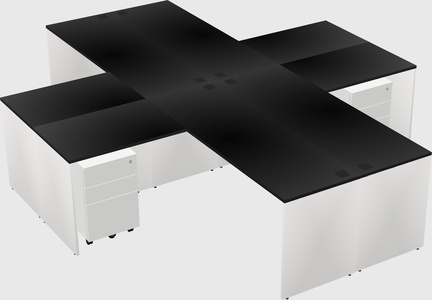 Bureaux de bureau quadruples en forme de l
