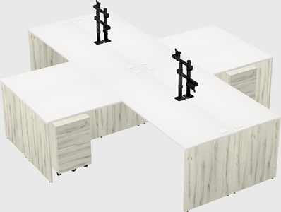 Bureaux de bureau quadruples en forme de l