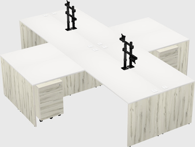 Bureaux de bureau quadruples en forme de l