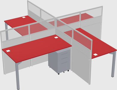 Bureaux à quatre cabines