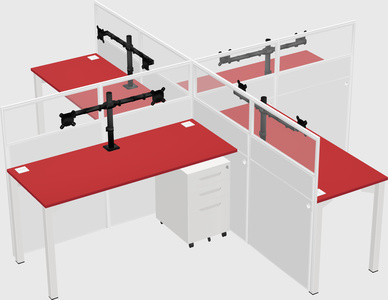 Bureaux à quatre cabines