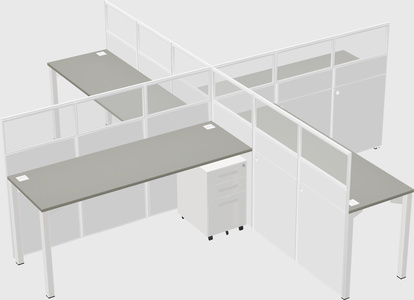 Bureaux à quatre cabines