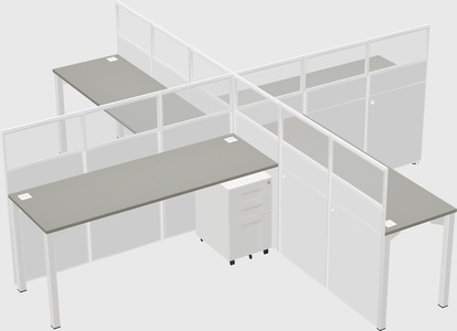 Bureaux à quatre cabines