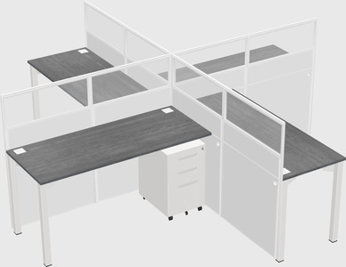 Bureaux à quatre cabines