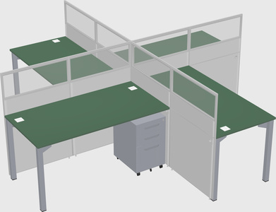 Bureaux à quatre cabines