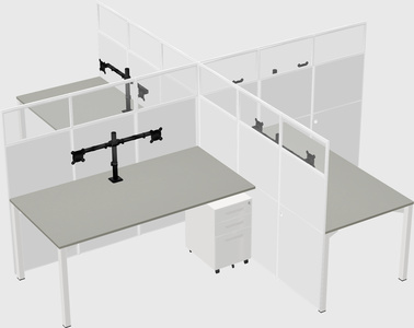 Bureaux à quatre cabines