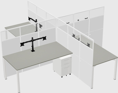 Bureaux à quatre cabines