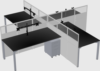 Bureaux à quatre cabines