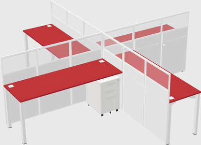 Bureaux à quatre cabines