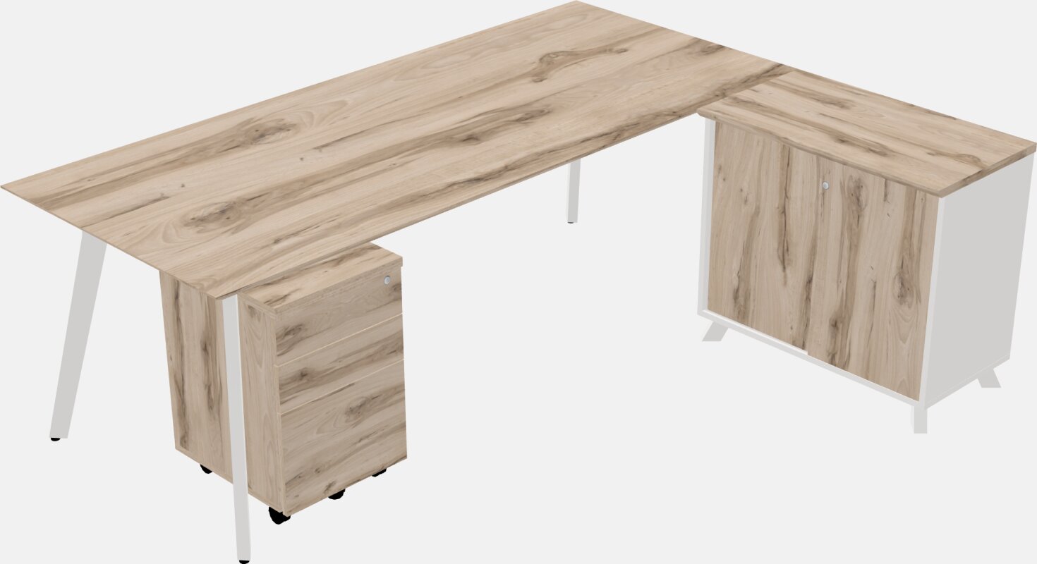 आधुनिक कार्यकारी एल-आकार का डेस्क - ठोस लकड़ी का फ्रेम