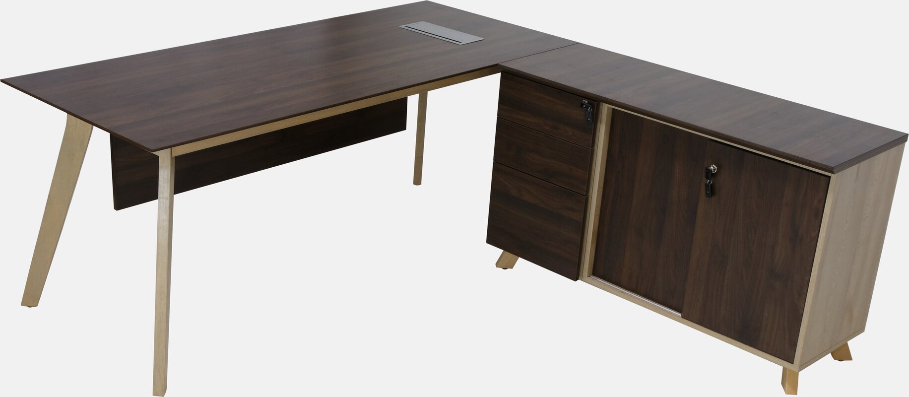Modern executive l-shaped desk - solid wood frame